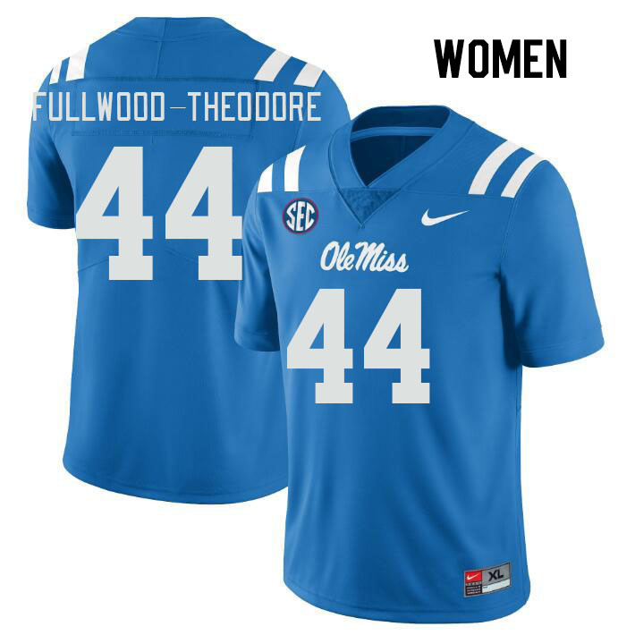 Women #44 Nyseer Fullwood-Theodore Ole Miss Rebels College Football Jerseys Stitched Sale-Power Blue